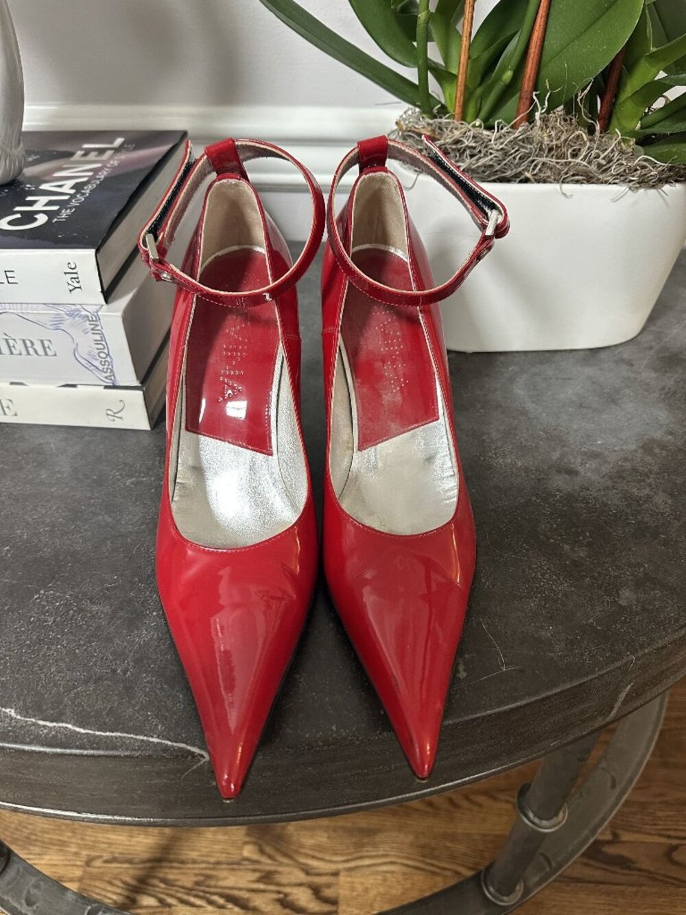 Vero Cuoio Red Pointed Silver Studded Ankle Strap Heel Size 40